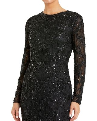Women's High Neck Long Sleeve Embellished Dress