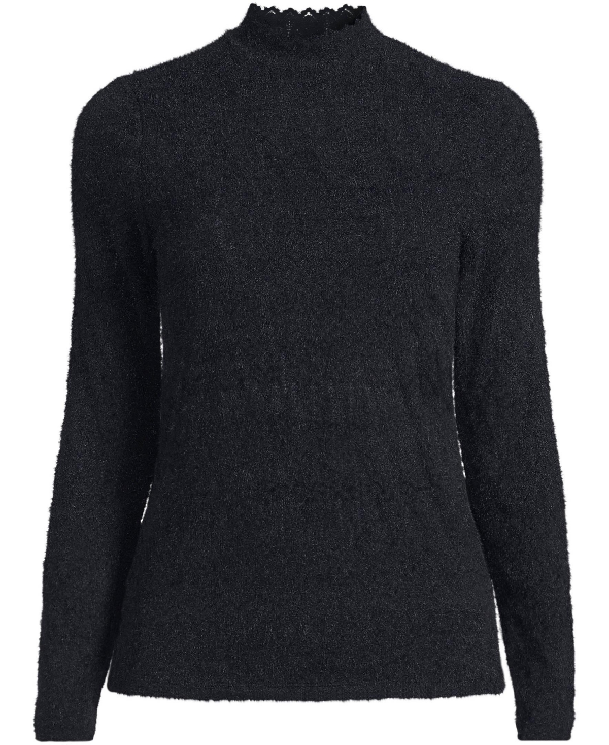 Lands' End Women's Long Sleeve Brushed Lace Mock Neck Top