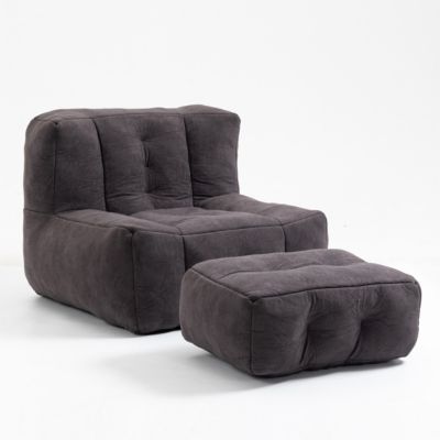 Fluffy Bean Bag Chair with Ottoman, Super Soft Lazy Sofa for Living Room-The Pop Home