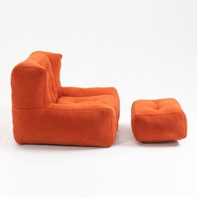 Bean Bag Chair Set, Fluffy Upholstery, Includes Ottoman, Super Soft, Lounge Seating, Living Room Furniture