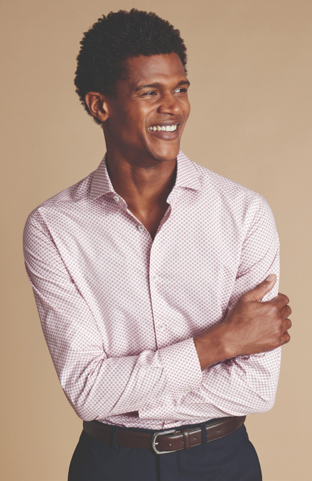 Men's Slim Fit Medallion Non-Iron Stretch Print Shirt - Claret pink