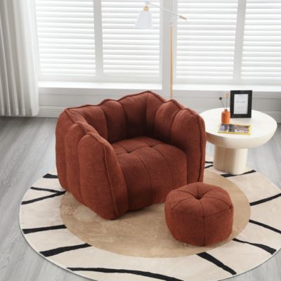 2 PC chenille fabric Soft Bean Bag Chair with Footstool