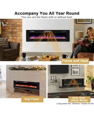 68 Inch Ultra-Thin Electric Fireplace Recessed Wall Mounted with Crystal Log Decoration