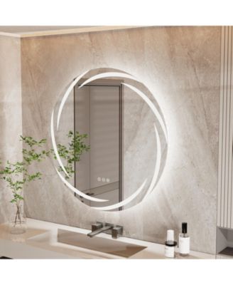 Round Circle Lighted Bathroom Mirror Anti Fog Vanity Mirror Stepless Dimming
