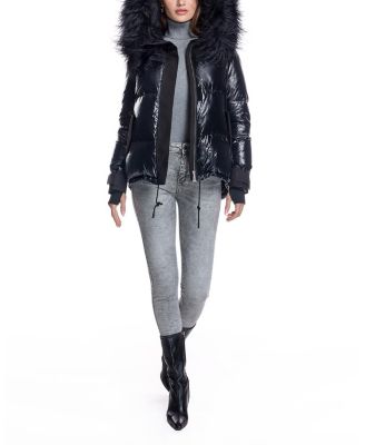 Women's Nylon Jacket with Fur Trimmed Hood