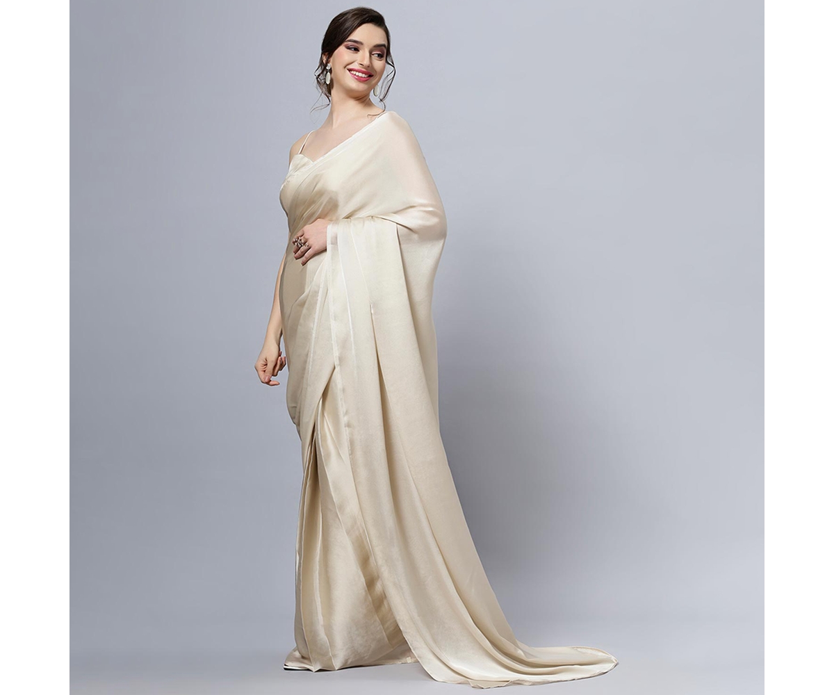 One Minute Saree Tia Cream Monochrome Satin Ready to Wear Sari
