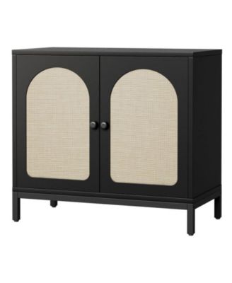 Rattan Sideboard – boho buffet cabinet with adjustable shelf, ideal for kitchen, bar, hallway, or living room storage.