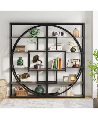 70.8-Inch Tall 5-Tier Bookshelf with 8 Open Shelves Industrial Etagere Bookcase Set of 2