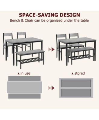 Dining Table Set for 4, Modern Kitchen Table with Bench and Chairs, 4 Piece Dining Room Table with Storage Rack for Small Spaces