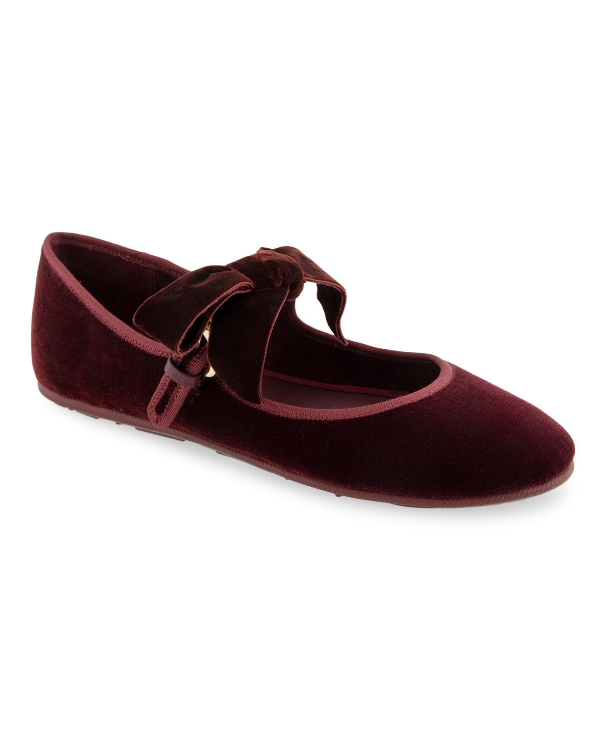 Aerosoles Women's Poppy Bow Mary Jane Flats In Burgundy Velvet Fabric