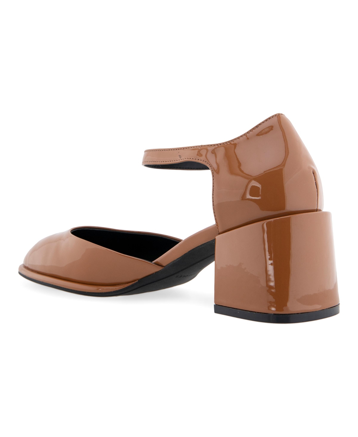 Shop Aerosoles Women's Alma Block Heel Pumps In Tan Patent Smooth Faux Leather - Polyure