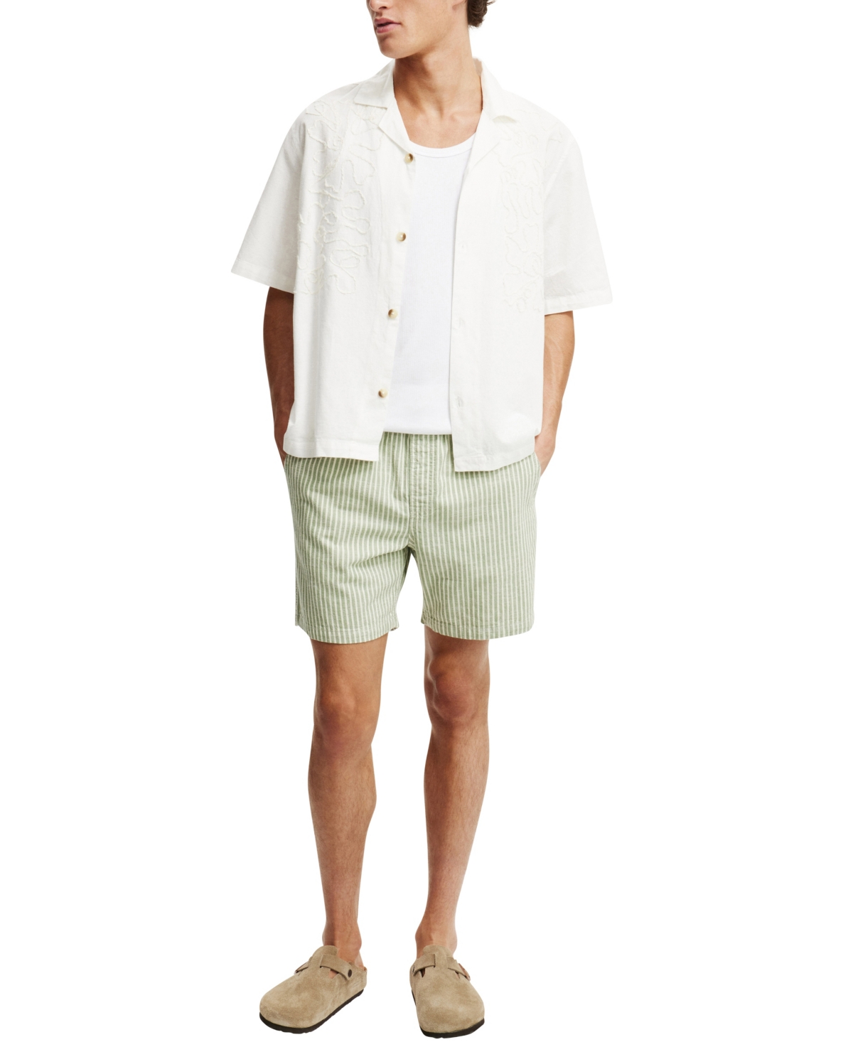 Cotton On Men's Easy Short In Sage Stripe