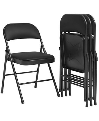 4 Pack Folding Chairs With Padded Cushion and Back, Folding Chairs for Outside, Foldable Chairs With Metal Frame Hold Up to 350 Lbs