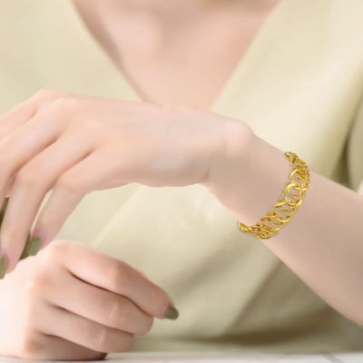 14k Gold Plated with Cubic Zirconia Interlocking Slinky Link Chain Bracelet