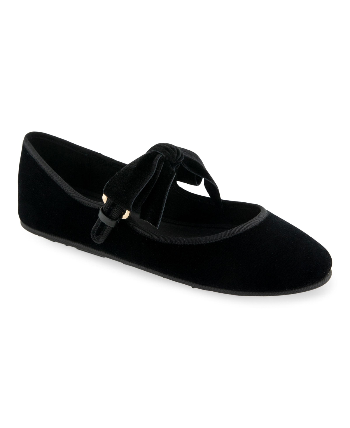 Aerosoles Women's Poppy Bow Mary Jane Flats In Black Velvet Fabric