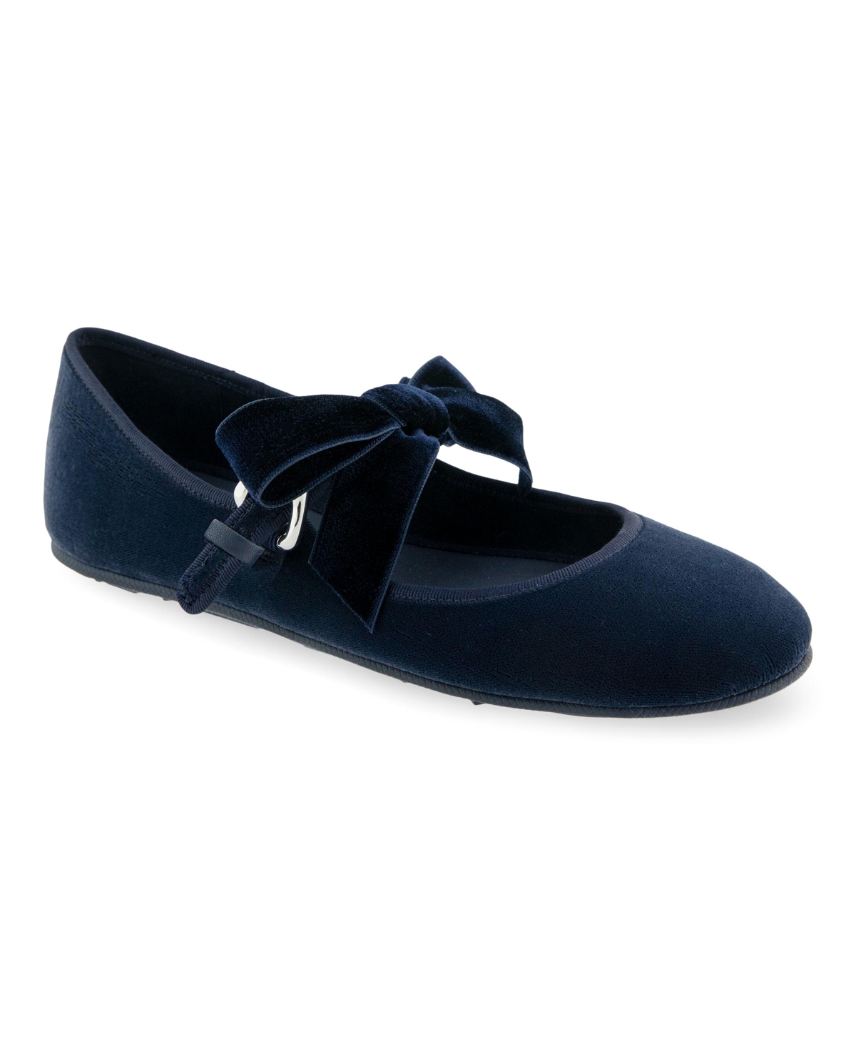 Aerosoles Women's Poppy Bow Mary Jane Flats In Navy Velvet Fabric