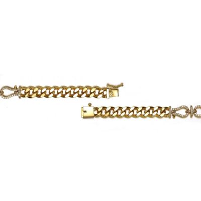 14k Yellow Gold Plated with Cubic Zirconia Love Knot Miami Cuban/Curb Chain Bracelet