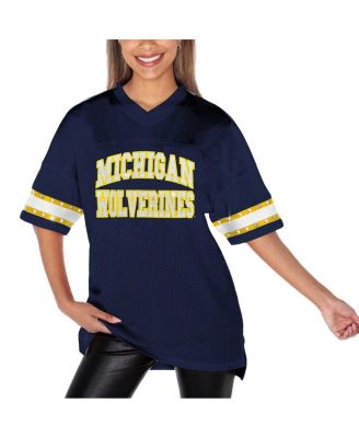 Women's Navy Michigan Wolverines Until Kickoff Rhinestone Fashion T-Shirt