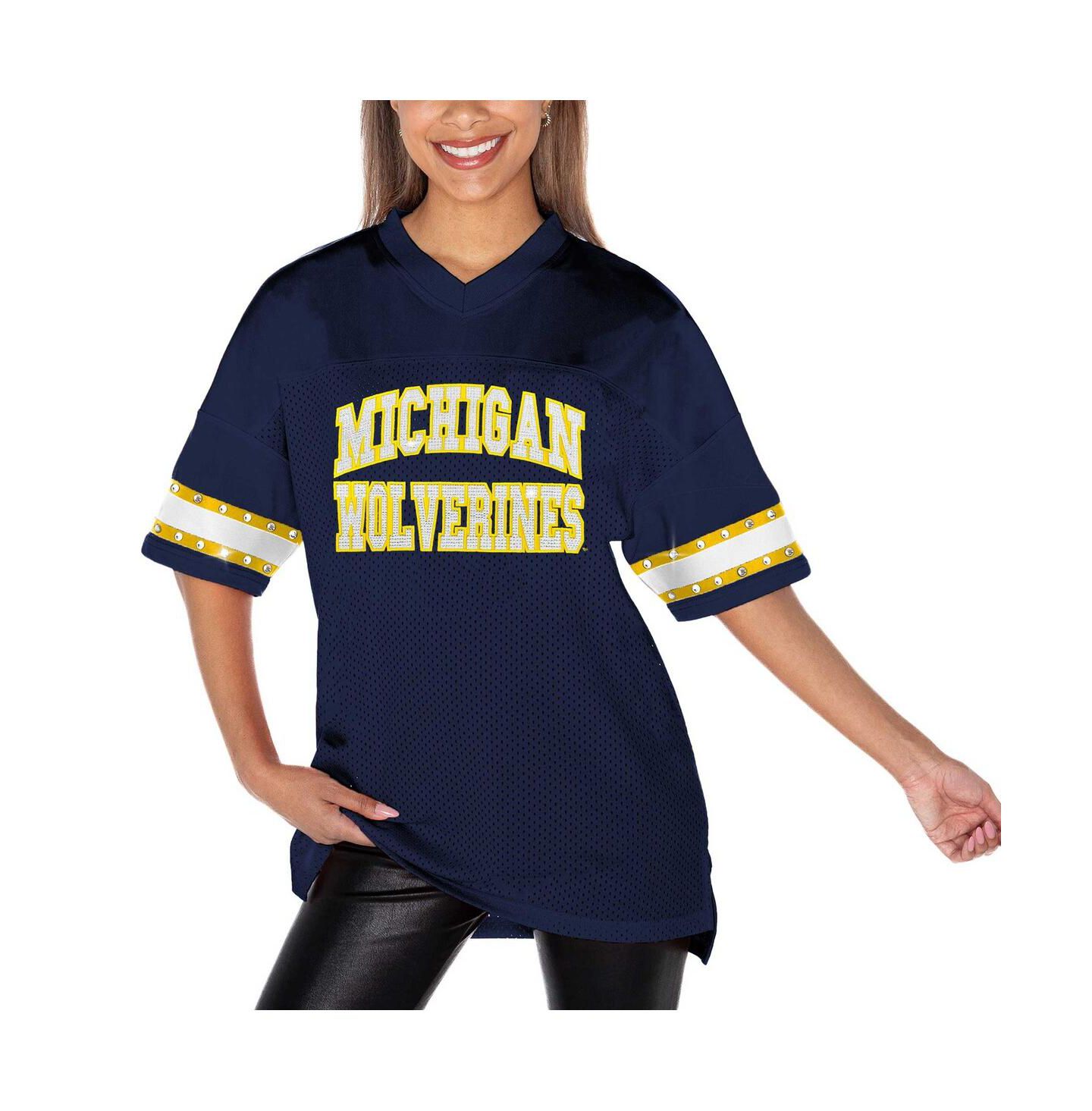 Женская футболка Gameday Couture Navy Michigan Wolverines Until Kickoff Rhinestone Fashion — фото 4