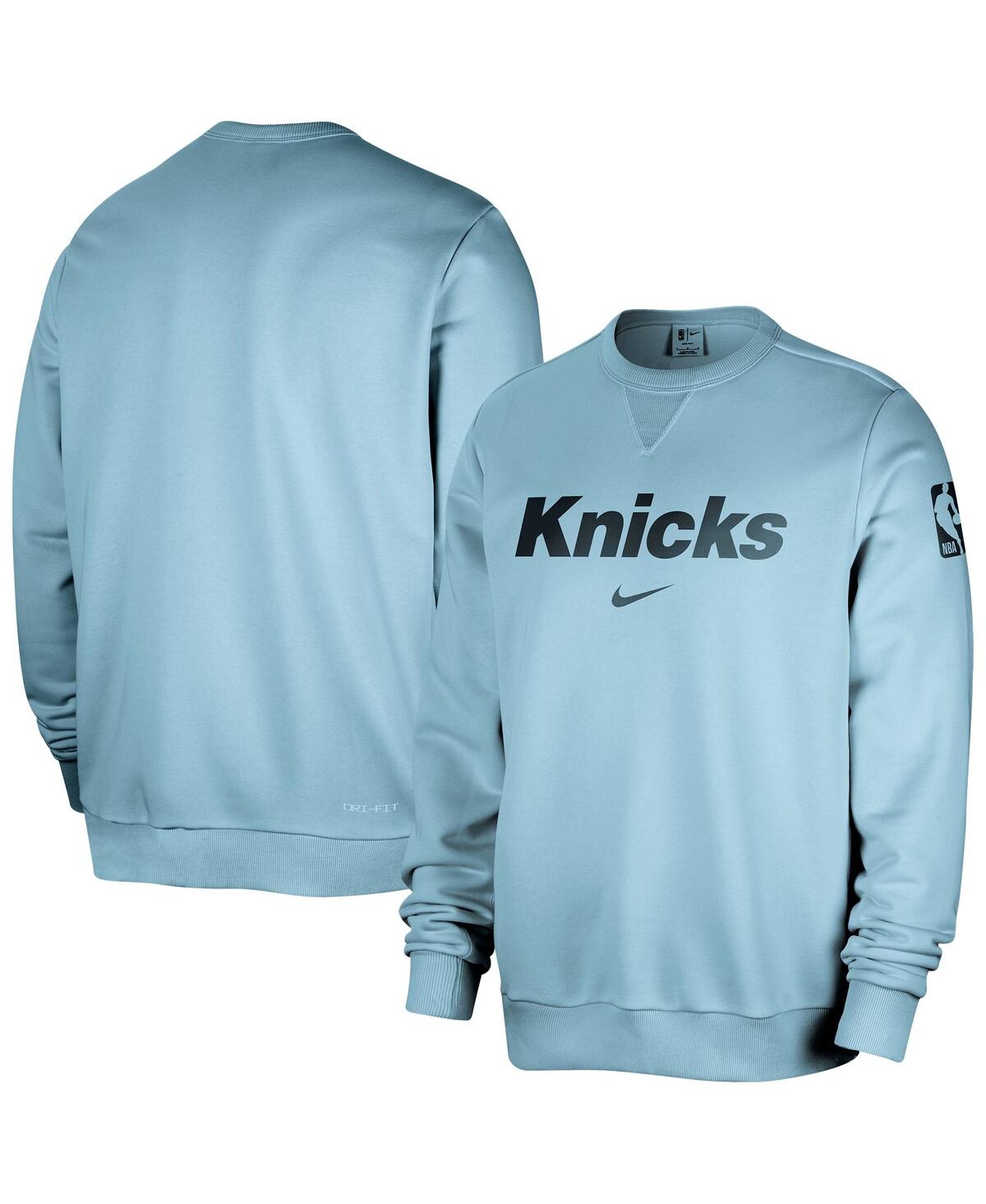 NIKE MEN'S LIGHT BLUE NEW YORK KNICKS COURTSIDE STANDARD ISSUE PERFORMANCE PULLOVER SWEATSHIRT 