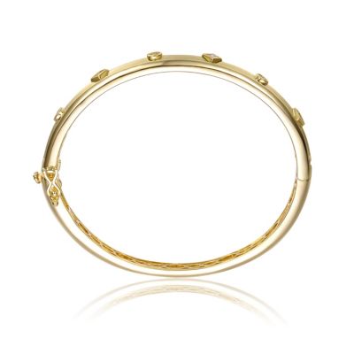 14K Gold Plated Cubic Zirconia Grooved Bangle Bracelet