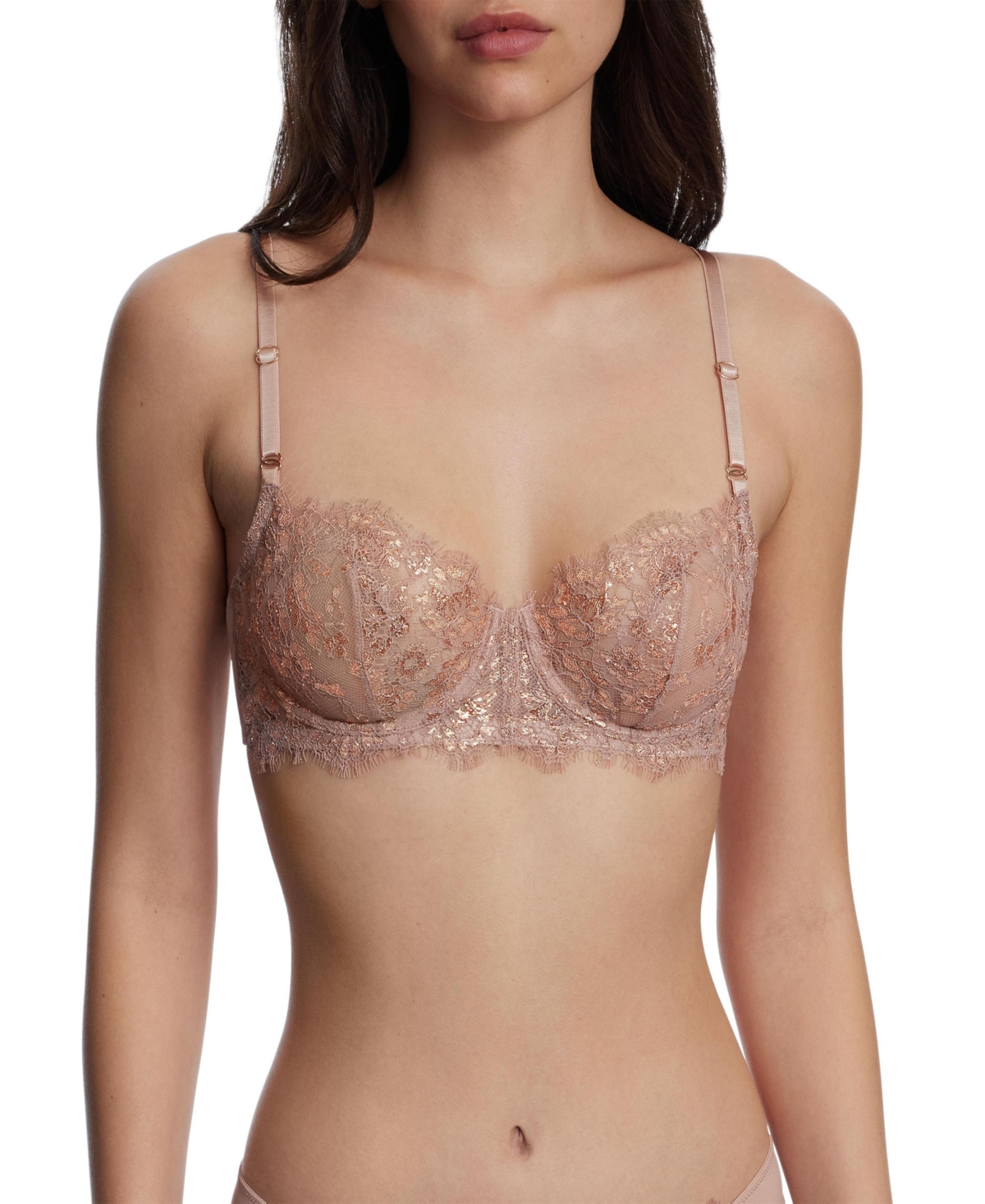 Skarlett Blue Women's Entice Unlined Underwire Lace Balconette Bra -rose gold