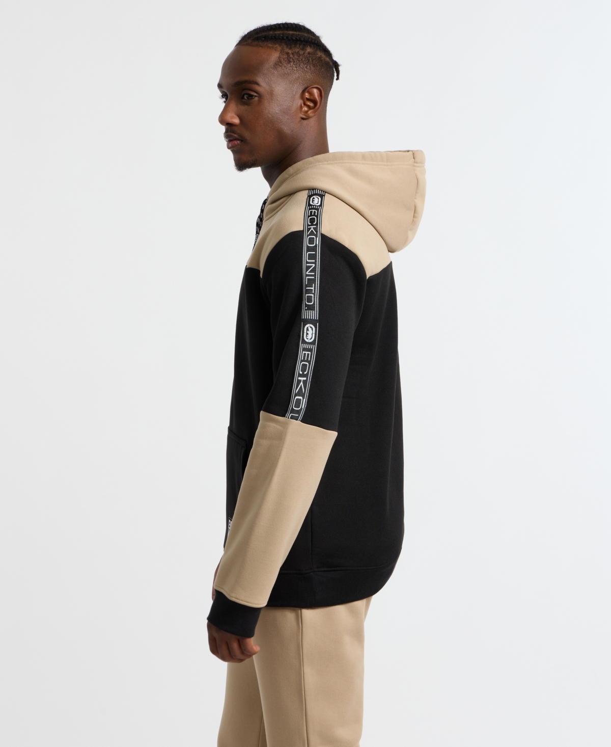 Ecko Unltd Men's Half Block Hoodie In Black,taupe