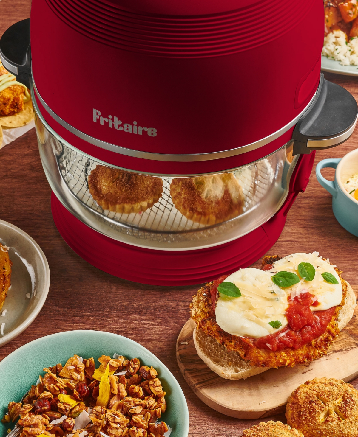 Fritaire Self Cleaning Glass Bowl Air Fryer Set, 4 Piece In Cherry