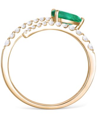 Emerald (5/8 ct. t.w.) & Diamond Bypass Ring (1/3 ct. t.w.) in 14k Yellow Gold (Also Available in Ruby & Sapphire)