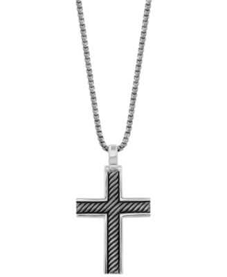 EFFY&reg; Men's Black Rhodium Cross 22" Pendant Necklace in Sterling Silver 