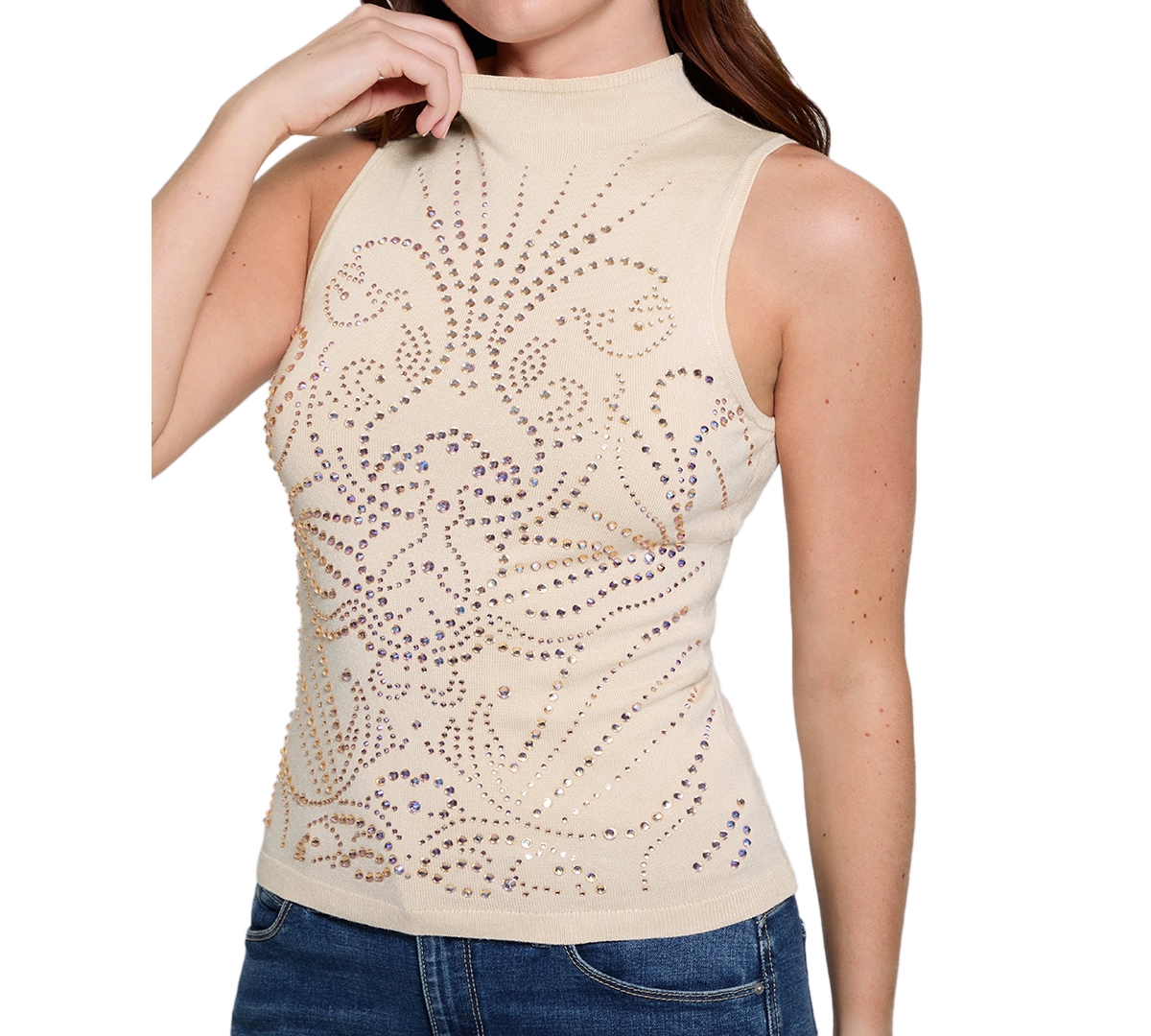 GUESS WOMEN'S CALISTA RHINESTONE SLEEVELESS KNIT SWEATER TOP 