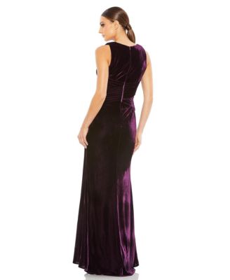 Women's Velvet Pleated Wrapping Sleeveless Jersey Gown
