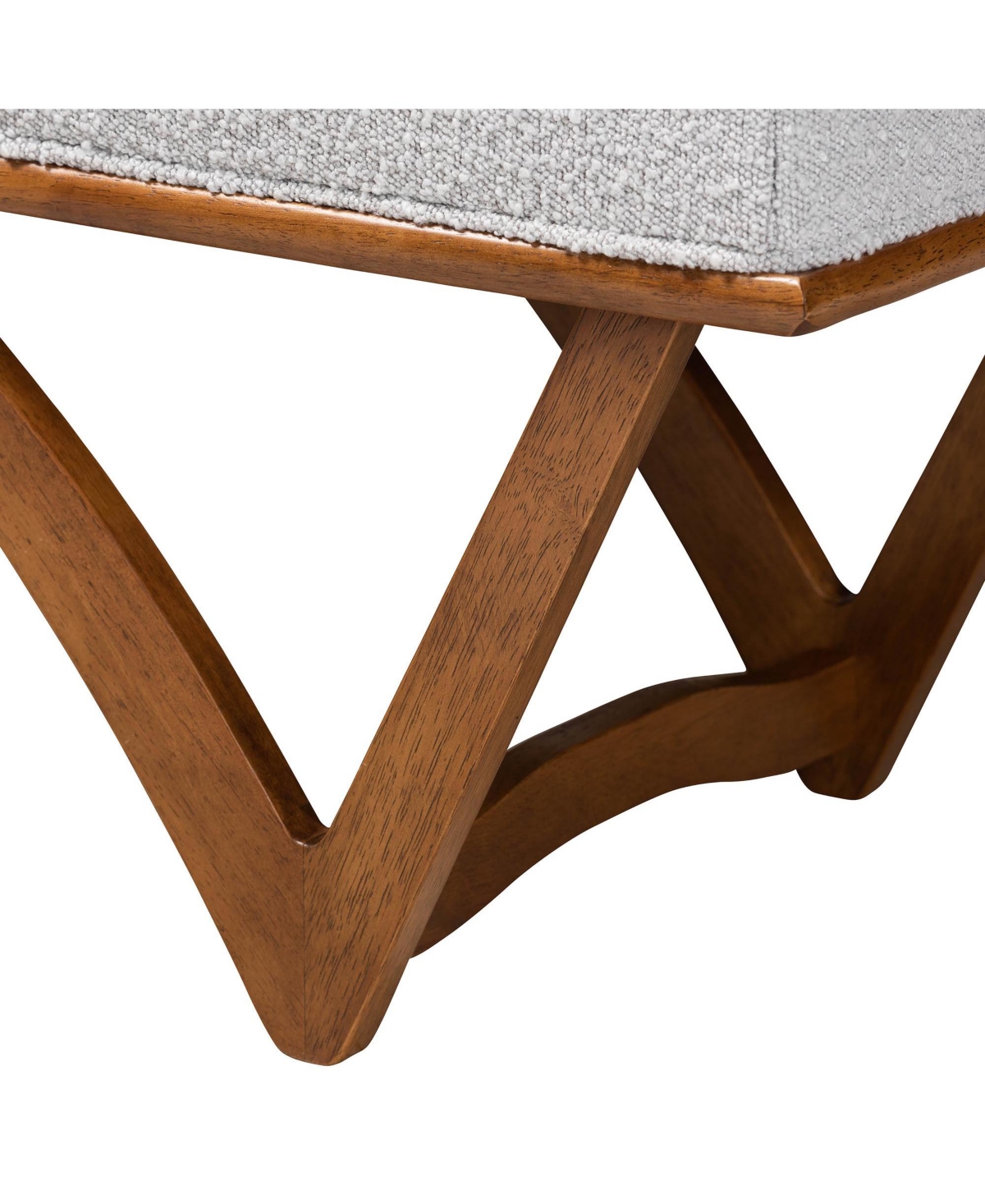 Baxton Studio Chenoa JapandiBoucle Fabric and Walnut Brown Finished Wood Bench - Light grey/walnut brown