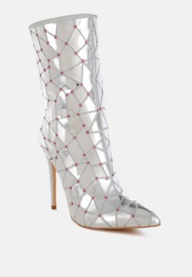 Womens Echostage Rhinestones Embellished Metallic Boots