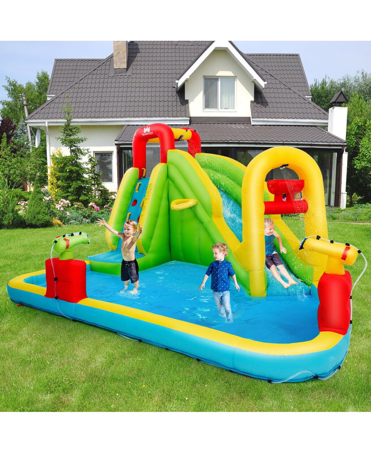 Gymax Outdoor Inflatable Splash Water Bounce House Jump Slide w/Blower - Multi-color