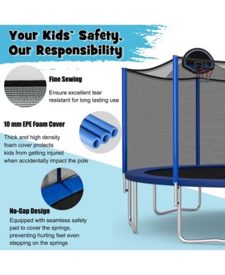 15FT Outdoor Large Trampoline Safety Enclosure Net w/ Basketball Hoop Ladder