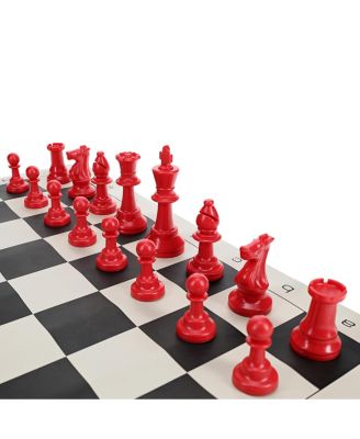 Color Bright Plastic Staunton Tournament Chess Pieces with 3.75 in. King - Half Chess Set of Chess Pieces Only, Red