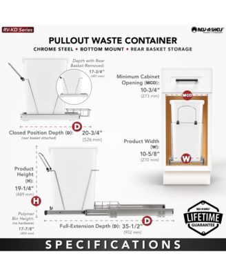 Pullout Trash Can 35 qt. for Kitchen Cabinets, Gray, RV-12KD-13C-S