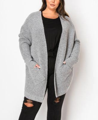 Plus Size Marled Knit Pocket Cardigan Sweater