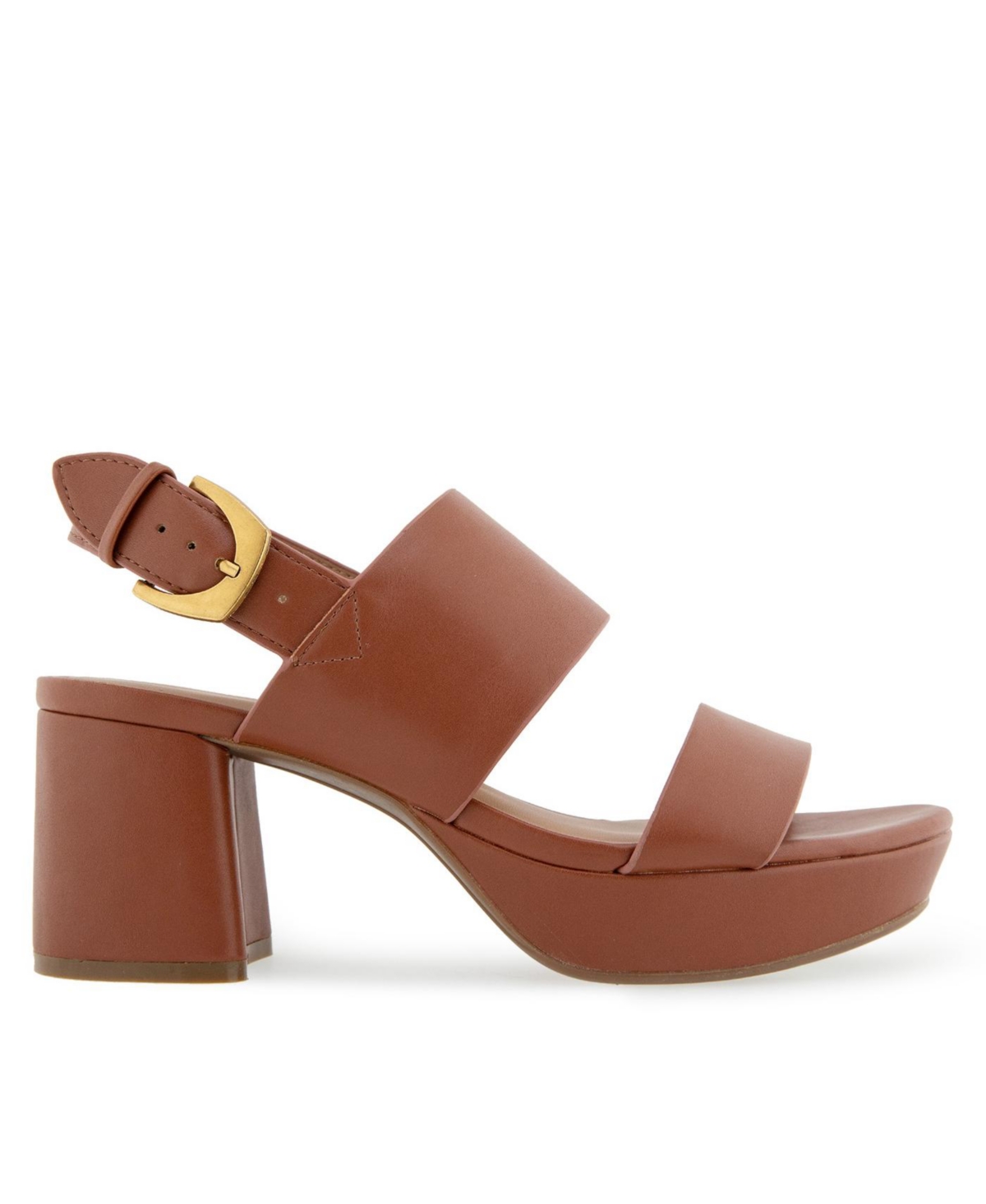 Aerosoles Women's Camilia Pump Heel Sandals - Cognac Smooth Faux Leather - Polyurethan