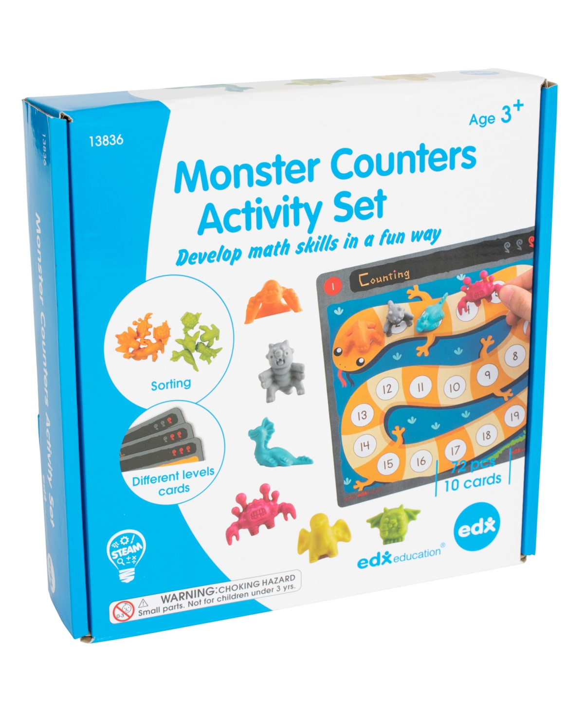 EDXEDUCATION MONSTER COUNTERS ACTIVITY SET, SET OF 36, 10 DOUBLE-SIDED ACTIVITY BOARDS 