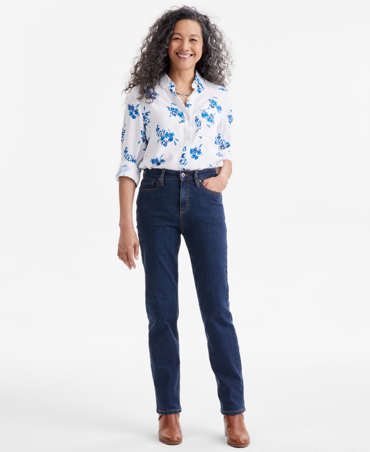 Women's High Rise Straight-Leg Jeans, Regular, Short and Long Lengths, Created for Macy's - Grey