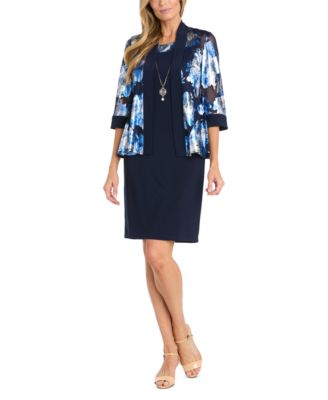 R & M Richards - Petite Floral Foil Necklace Jacket Dress