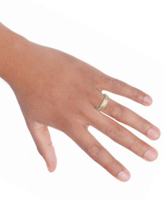 Men's Diagonally-Engraved Milgrain Detail Wedding Band in Sterling Silver & 18k Gold-Plated Sterling Silver