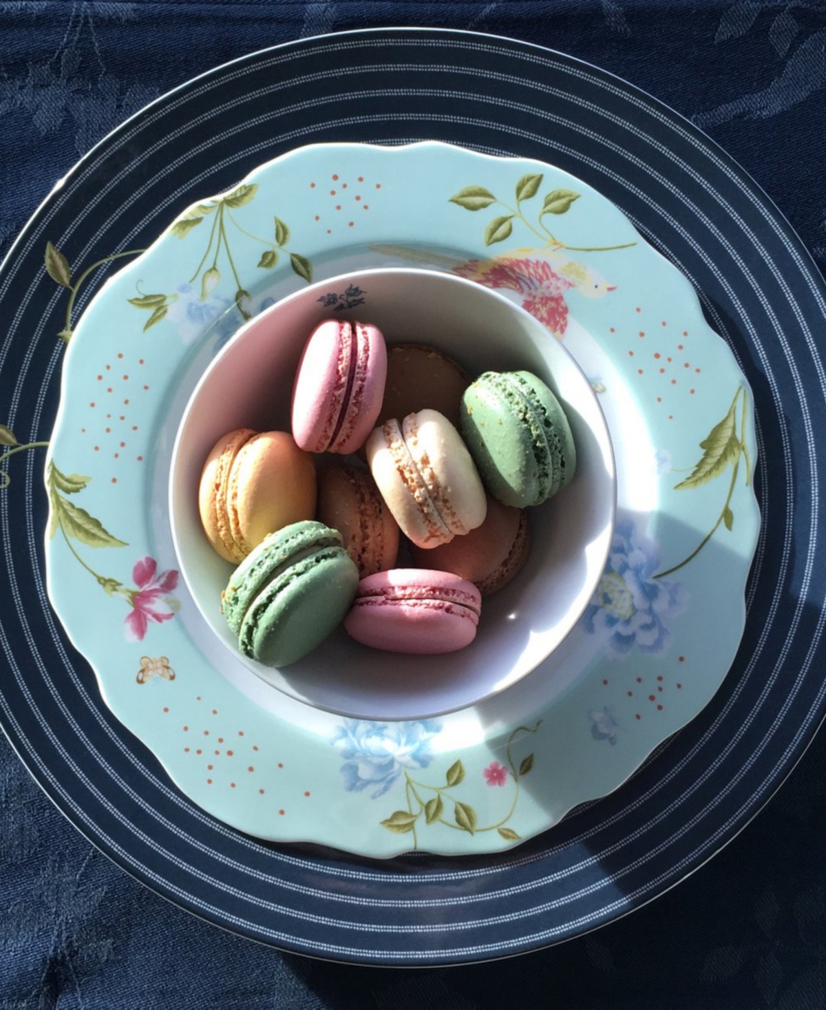 Closeout! Laura Ashley Heritage Collectables Midnight Candy Plates in Gift Box, Set of 4 - White with Dark Blue Stripes