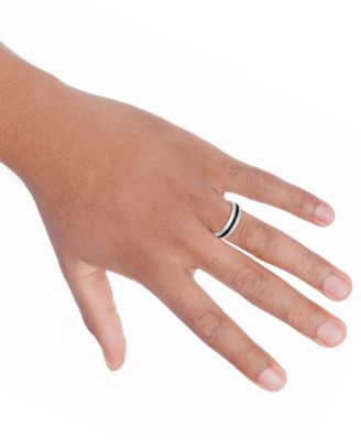 Men's Milgrain Bead Step-Edge Wedding Band in Sterling Silver & Black Rhodium