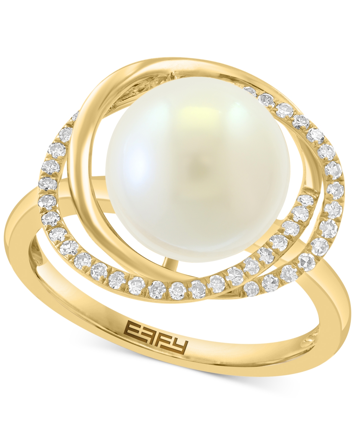 Effy Cultured Freshwater Pearl (10mm) & Diamond (1/6 ct. t.w.) Knot Swirl Ring in 14k Gold - Gold
