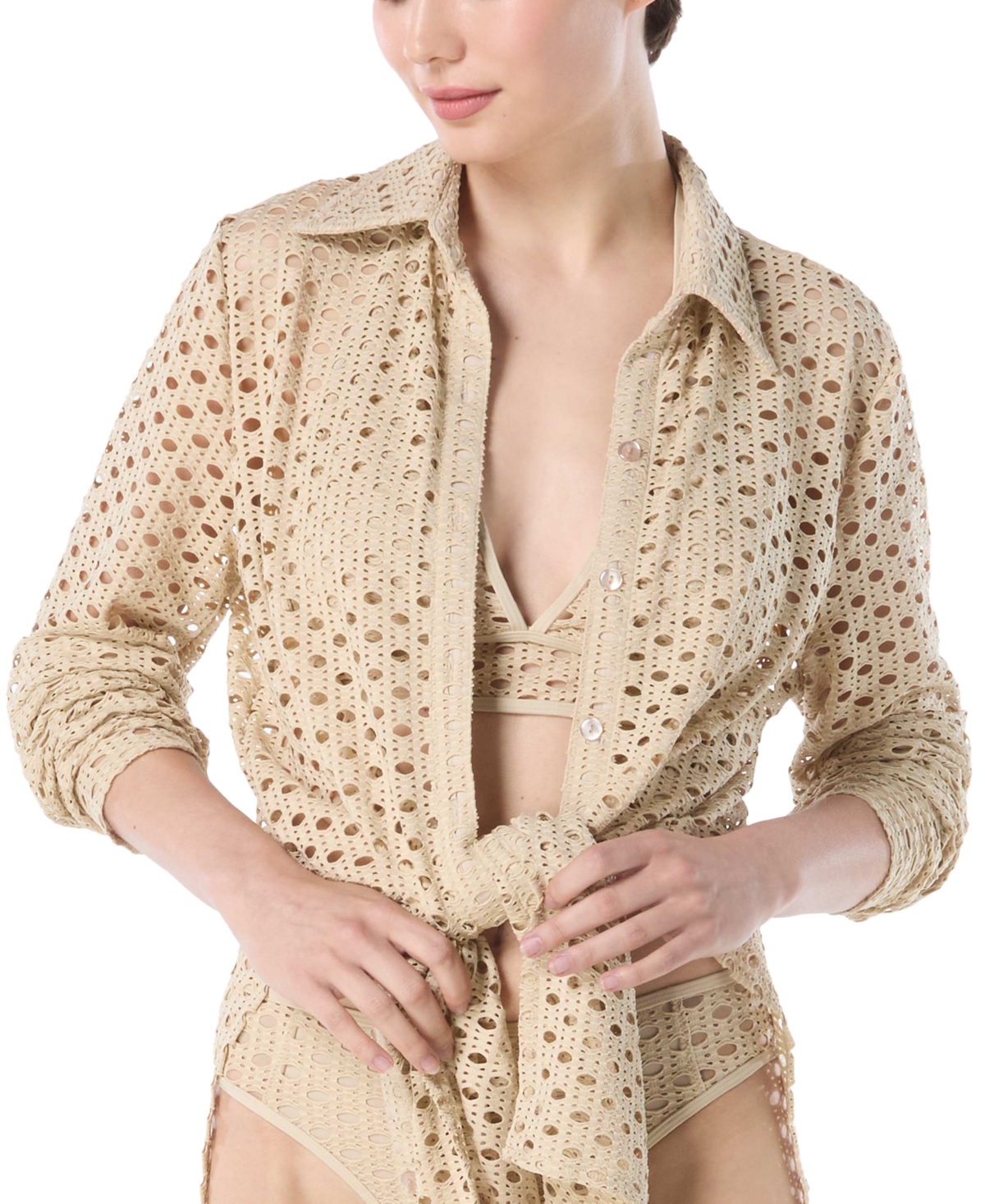 CARMEN MARC VALVO WOMEN'S CROCHET TUNIC SWIM COVER-UP 