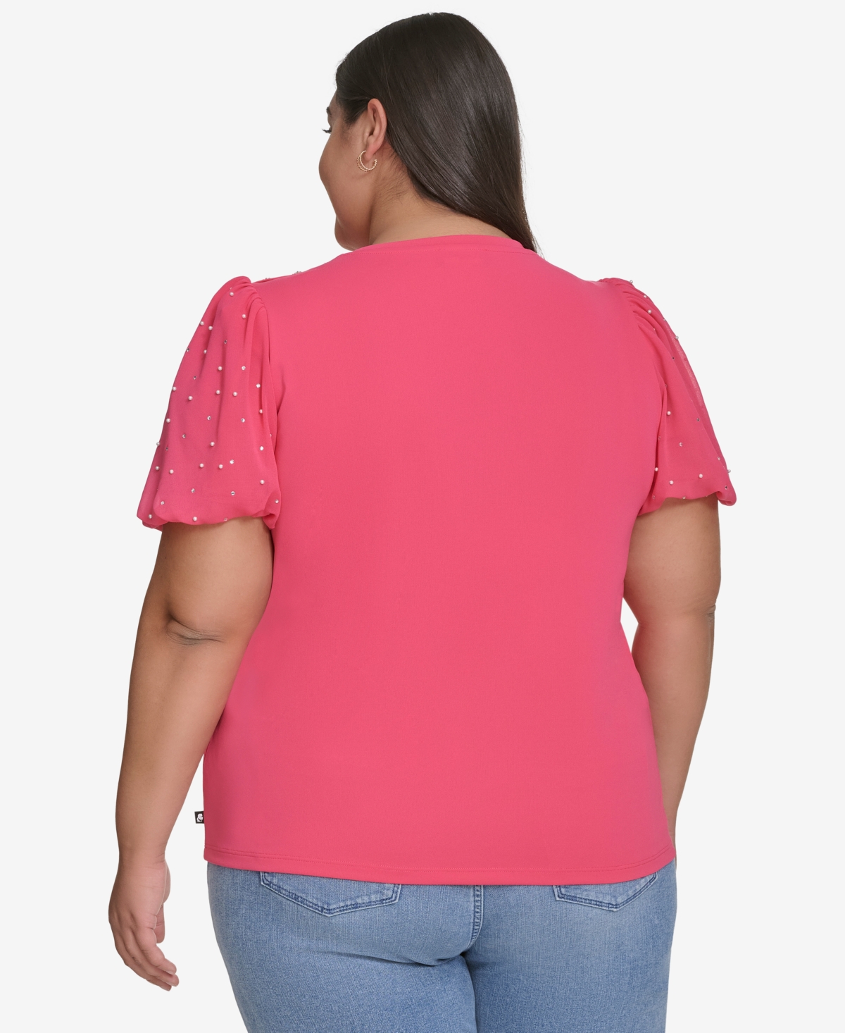 KARL LAGERFELD PLUS SIZE EMBELLISHED PUFF-SLEEVE T-SHIRT, EXCLUSIVELY AT MACY'S 