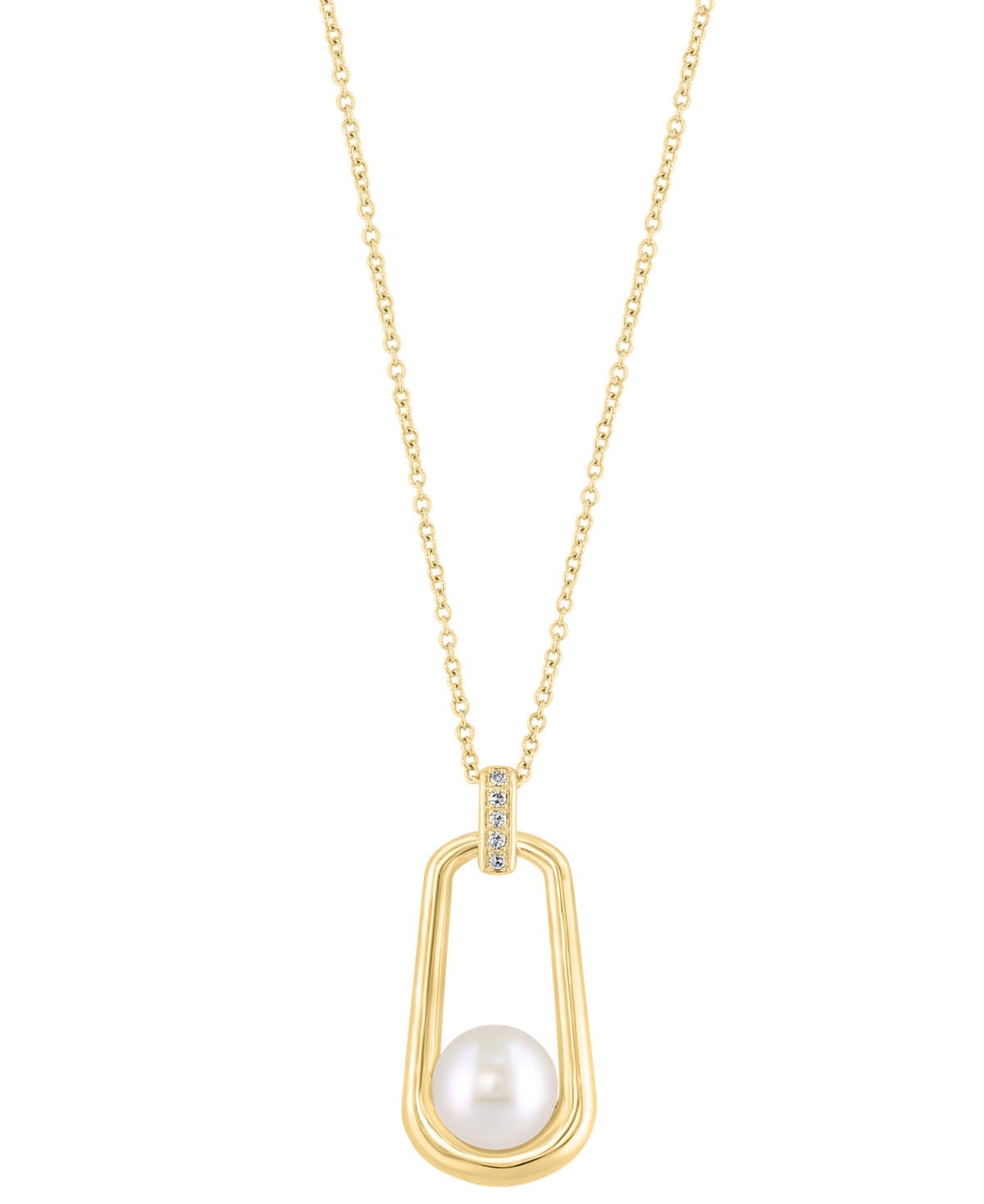 Shop Effy Collection Effy Cultured Freshwater Pearl (8mm) & Diamond Accent Polished Oval 18" Pendant Necklace In 14k Gold